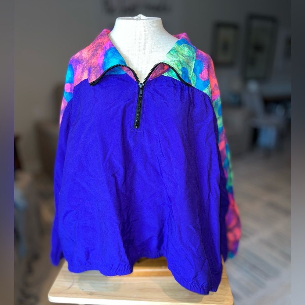 Vintage 90s Colorblock 1/2 Zip Windbreaker Pullover XL Purple Retro Multicolor